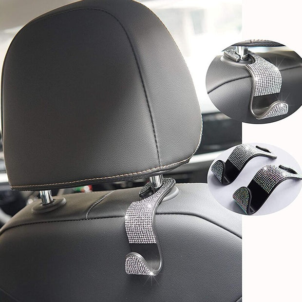 2 Stück Autositz-Haken, glitzernde Kristall-Kopfstützen-Haken